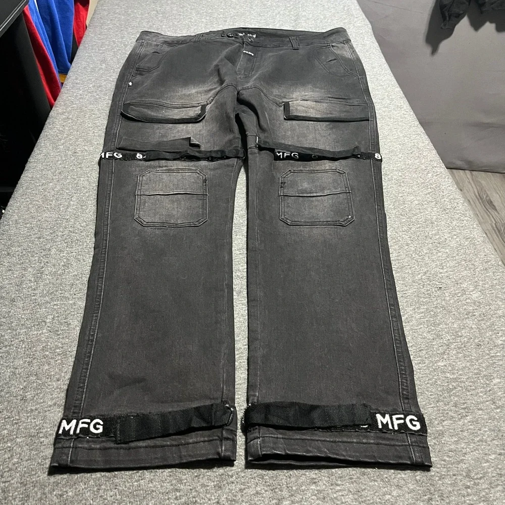 Eight & Nine MFG Mens 42 Tactical Cargo Pants Vintage Black Denim Streetwear 8+9